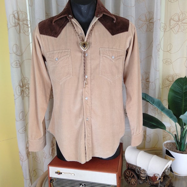 70s Two Tone Corduroy Western Shirt