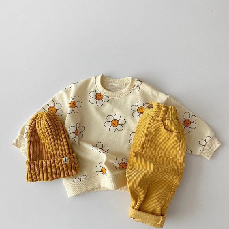 Retro Sunflower Smiley Sweatshirt Baby Girls Top Flowers - Etsy
