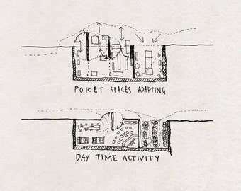 Usos múltiples del espacio - Boceto del proceso arquitectónico - lápiz sobre papel