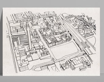 Barrio de la Joyería de Birmingham - Boceto arquitectónico de la ciudad - lápiz sobre papel