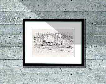 Visión seriada de Church Street, Coventry - Boceto arquitectónico de la calle - bolígrafo sobre papel