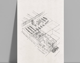 Actividad comercial en High Street - Boceto del proceso arquitectónico - bolígrafo sobre papel