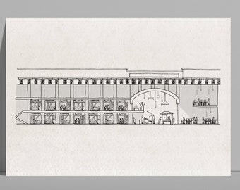 Boceto de la sección de arquitectura del mercado público - lápiz sobre papel