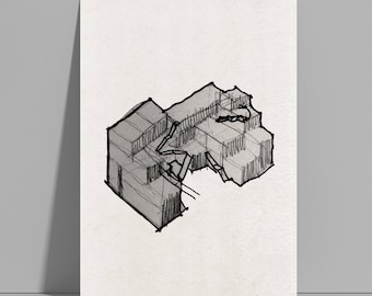 Concepto de masa volumétrica - Boceto arquitectónico - lápiz sobre papel