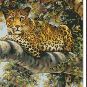 Leopard in Ruhestand Löwengeist Wildkatze Savanna Afrika Simba - Stickmuster Kreuzstich Anleitung PDF