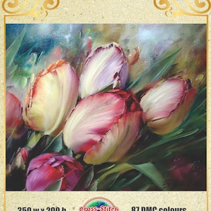 Garden In Holland Tulpen Bloemen Stilleven van rozen Wilde rozen Pioenen Roze bloemen - Grafiek Geteld Kruissteekpatroon Handwerk PDF