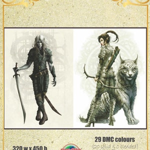 2 x Krieger Elfe + Krieger Lady Fantasy - Stickvorlage Zählmuster PDF