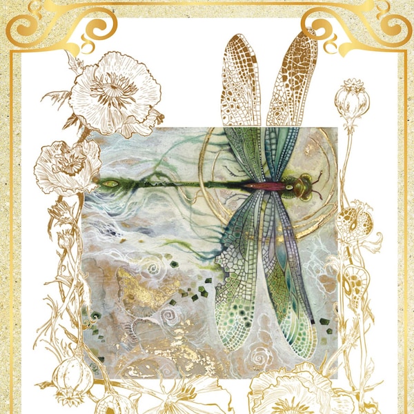 Golden Dragonfly Insect Fantasy Winter Birds Chickadees in Flowers Tulips - Chart Counted Cross Stitch Pattern Needlework PDF