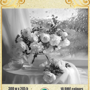 Rainy Morning Rose Flowers - Grafiek geteld Cross Stitch patroon naaldwerk PDF
