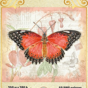 Großer Roter Flügel Schmetterling - Zählvorlage Kreuzstich Stickmuster PDF