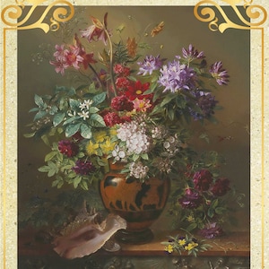 Stilleven met bloemen in Griekse vaas Wilde rozen Pioenen Roze bloemen Vogel - Grafiek Geteld Kruissteekpatroon Handwerk PDF