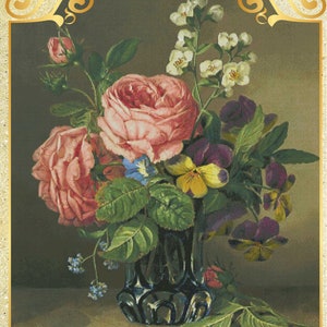 Victoriaanse bloemen Boeket van vaas Stilleven van rozen Wilde rozen Pioenrozen - Grafiek Geteld Kruissteekpatroon Handwerk PDF