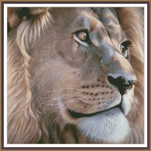 Afrikanischer Löwe Wildkatze Savanna - Kreuzstichmuster-Handarbeit PDF