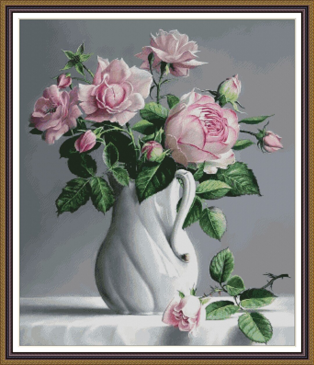 Roses in Twisted Vase Rose Flowers - Chart Counted Cross Stitch Pattern ...