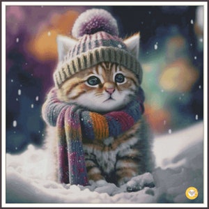 Winterwunder FLAUSCHIGE KATZE Glückseligkeit Tigerjunges Wildkatze Savanna - Kreuzstichvorlage-Handarbeit-PDF