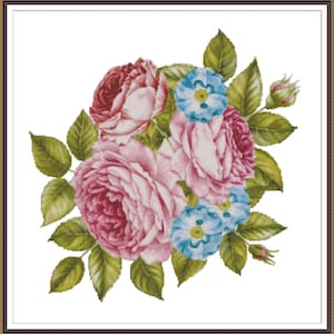 Rozen Ochtendglorie in een vaas Stilleven van rozen Wilde rozen Pioenen Roze bloemen - Grafiek Geteld Kruissteekpatroon Handwerk PDF