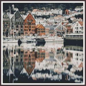 Bergen Norwegisch Guten Morgen Landschaft - Kreuzstich Anleitung PDF