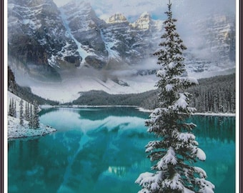 Moraine Lake Forest landscape - Chart Counted Cross Stitch Pattern Needlework PDF