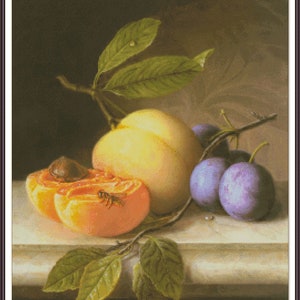 Stilleven met fruitbloemen - Grafiek Geteld Kruissteekpatroon Handwerk PDF