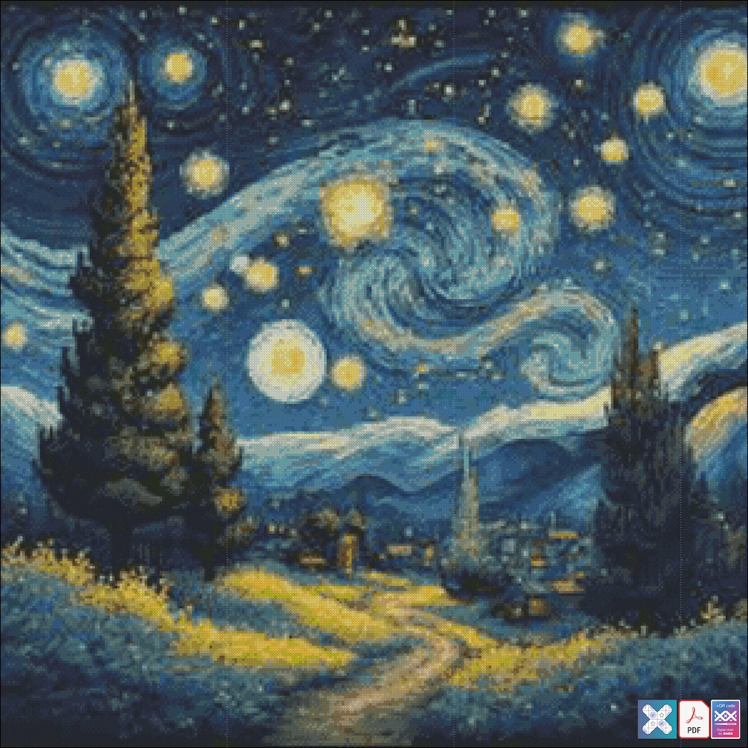 The Starry Night - Chart Counted Cross Stitch Pattern Needlework PDF - Etsy