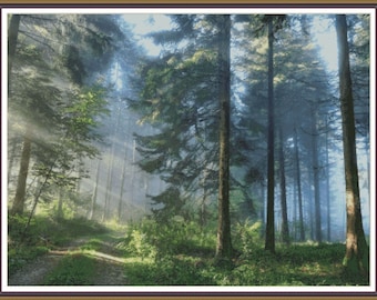 Pine Tree Forest landscape - Chart Counted Cross Stitch Pattern Needlework PDF