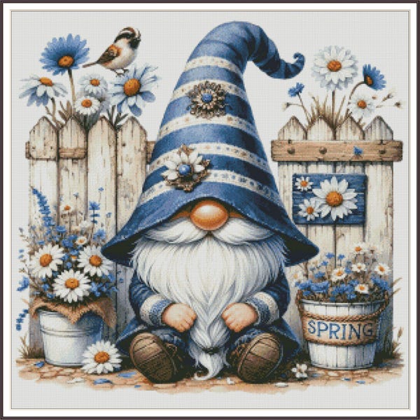 Country Gnome - Chart Counted Cross Stitch Pattern Needlework PDF