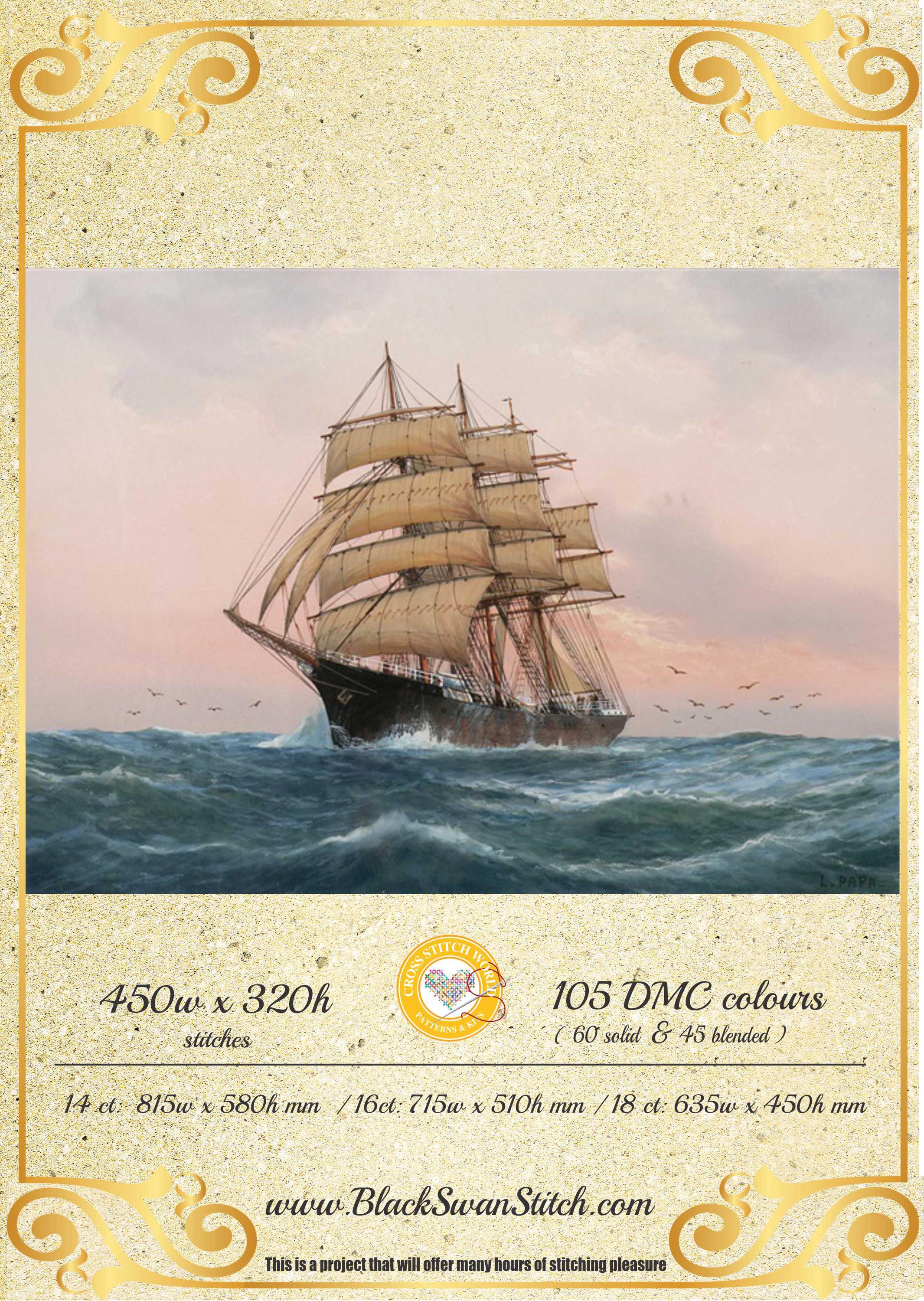 Clipper Ship Pattern Clipper Ship at Sunrise - Chart Counted Cross Stitch Pattern Needlework ...