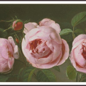 Rose's Charm Wild Peonies Rose Flowers - Grafiek geteld Cross Stitch Patroon Handwerk PDF