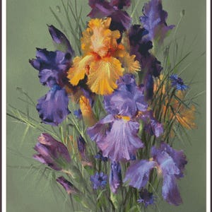 Violette irissen viooltjes boeket paarse seringen tulpen bloemen stilleven van rozen pioenrozen - tabel geteld kruissteekpatroon handwerken pdf