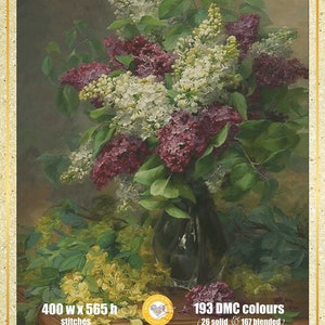 Vaas met seringen Stilleven met viool en bloemen Wilde pioenrozen Roze bloemen - Grafiek Geteld Kruissteekpatroon Handwerk PDF