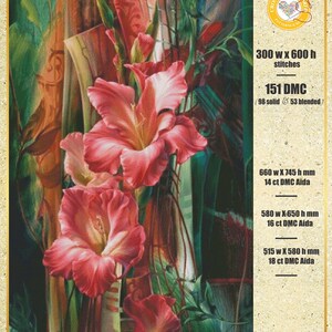 Melodieuze tinten oranje tinten klaprozen lelies wilde rozen pioenrozen rozenbloemen vogel - grafiek geteld kruissteekpatroon naaldwerk PDF