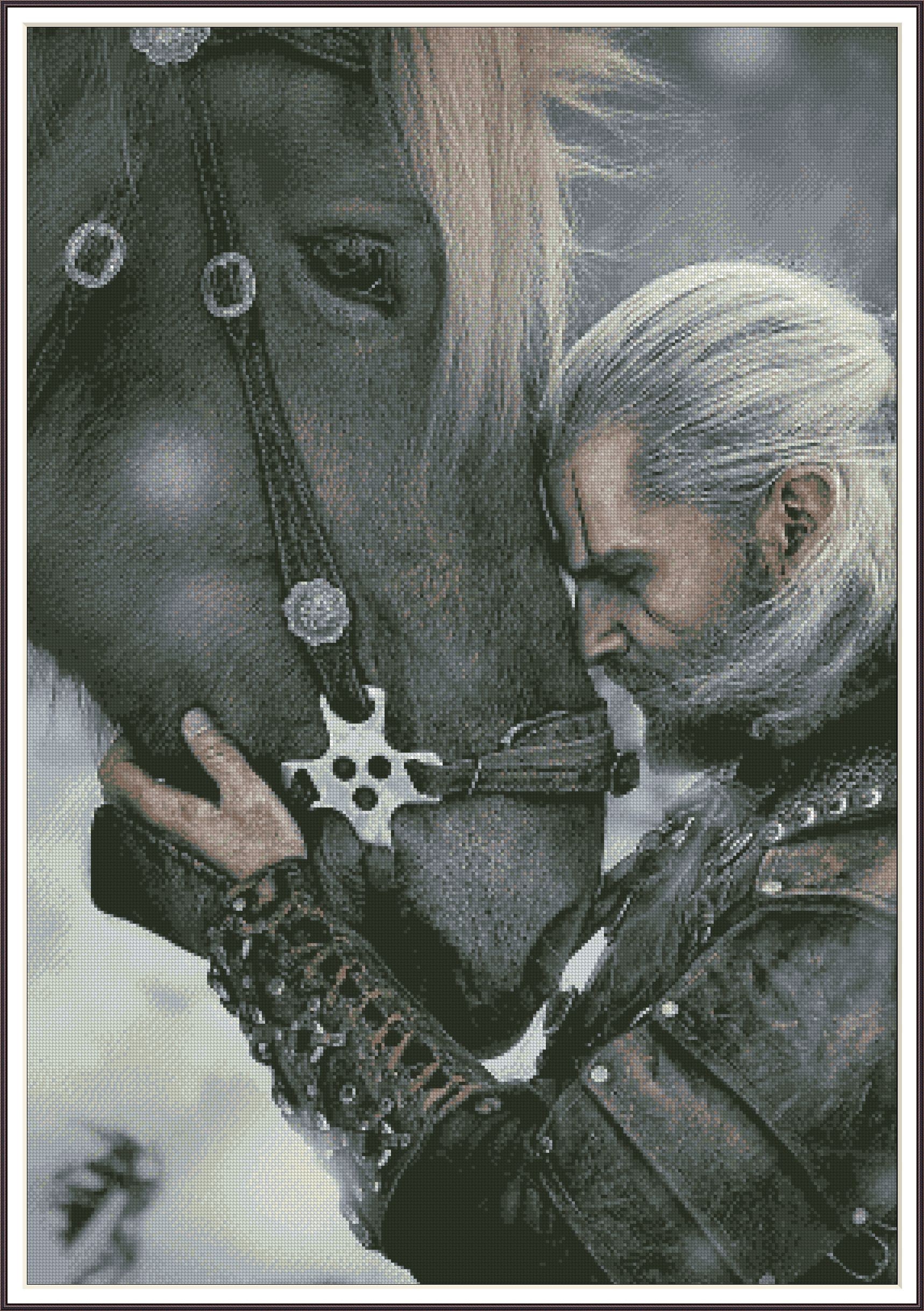 Geralt of Rivia Warrior Elf Fantasy - Chart Counted Cross Stitch ...