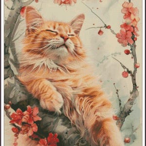 Kitty in Japanischer Garten Süßer FLAUSCHIGE KATZE Glückseligkeit Tiger Jungtier Wildkatze Savanna - Stickanleitung Kreuzstich Anleitung PDF