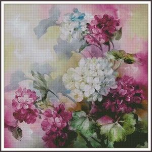 Geur van inspiratie Zomerbloemen Hortensia Boeket Stilleven Rozen Pioenrozen Bloemen Grafiek Geteld Kruissteekpatroon Handwerk PDF