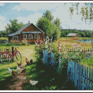 Morning Glory Birch Grove in the forest landscape Chart Counted Cross Stitch Pattern Needlework PDF