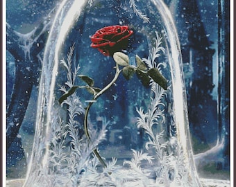 The Beast’s Enchanted Rose Beast and Beauty fantasy  Flowers - Chart Counted Cross Stitch Pattern Needlework PDF