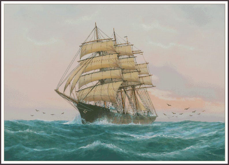 Clipper Ship Pattern Clipper Ship at Sunrise - Chart Counted Cross Stitch Pattern Needlework ...