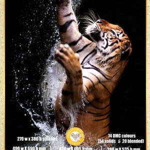 Tiger Splash - Zählvorlage Kreuzstich Zählmuster Handarbeit PDF