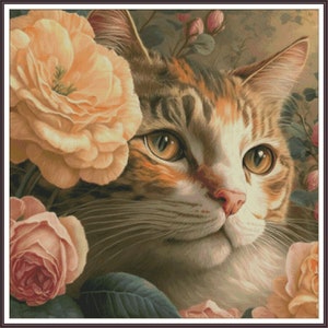 Flower's Miracle FLAUSCHIGE KATZE Glückseligkeit Tigerjunges Wildkatze Savanna - Stickmuster Kreuzstich Anleitung PDF