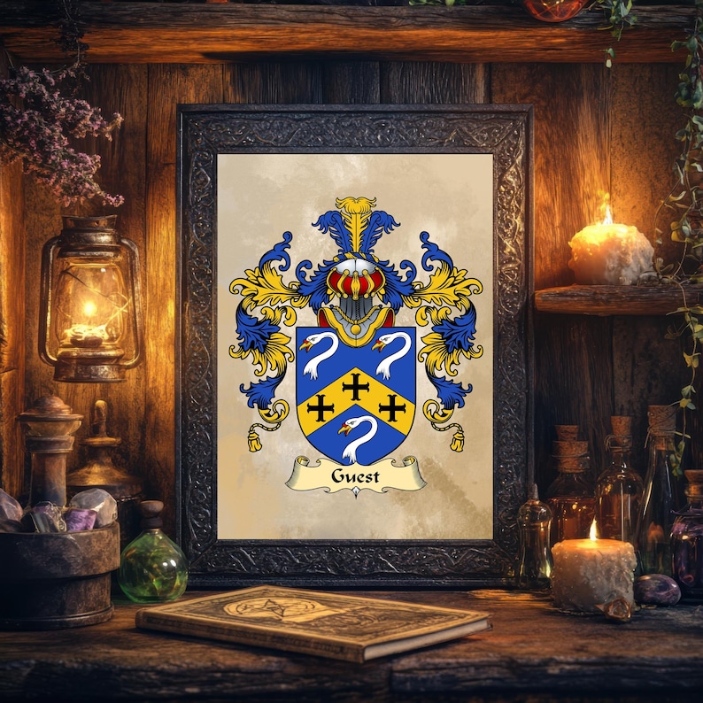 Personalised Family Crest Print: Plain Background Coat of Arms Wall Art, unframed image 1