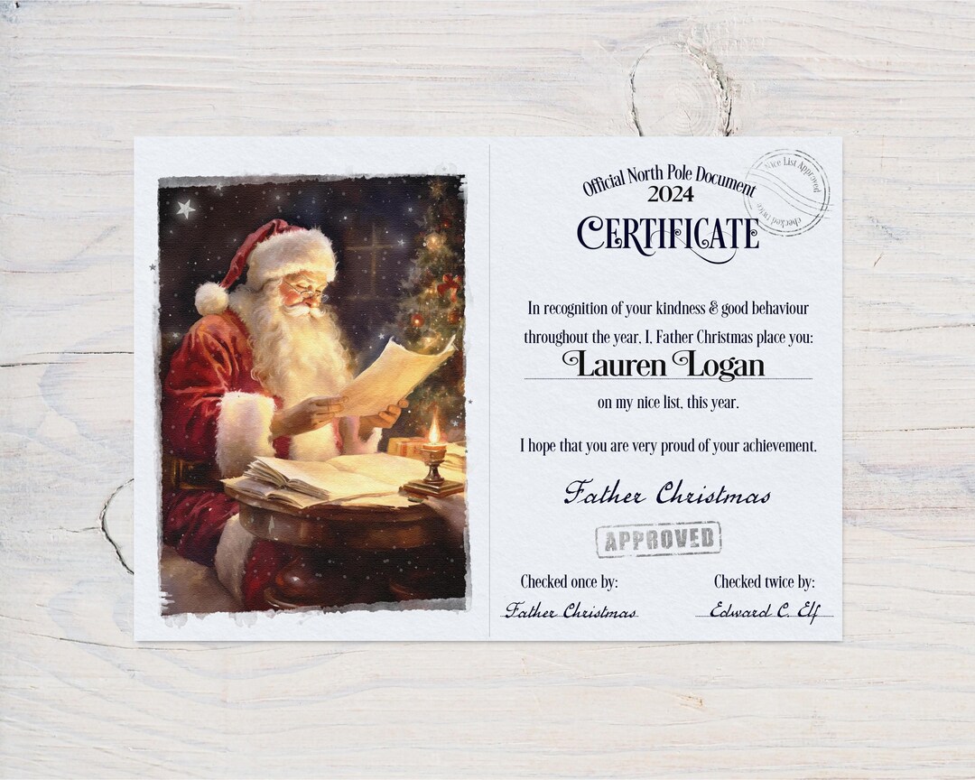 Christmas Good List Certificate From Santa Claus, Father Christmas From