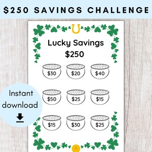 250 Dollar Lucky Savings Challenge | Printable Money Saving Tracker | St Patrick's Day Savings Planner | Pot of Gold Savings Template |