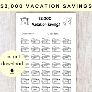 2000 Dollar Vacation Savings Tracker | 2K Holiday Savings Challenge | Printable Savings Chart | Financial Goal Planner | Travel Fund