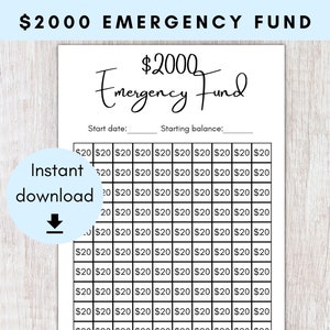 2000 Dollar Emergency Fund | Emergency Money Saving Tracker | Printable Progress Tracker | 2K Savings Challenge