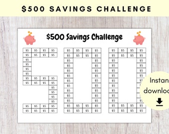 500 Dollar Savings Challenge | 5 Dollar Bill Savings | Printable Savings Tracker | Savings Progress Tracker | Money Saving Goal
