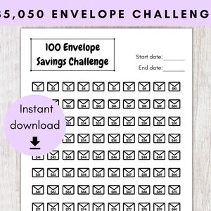 100 Envelope Savings Challenge | Cash Envelope Saving System | Printable Savings Tracker | Save 5050 Dollars