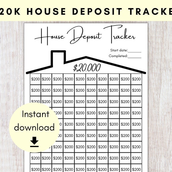 20K House Deposit Tracker | 20000 Dollar Home Down Payment Challenge | Printable Home Savings Fund