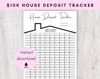 10K House Deposit Tracker | 10000 Dollar Home Down Payment Challenge | Printable Home Savings Fund