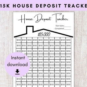 15K House Deposit Tracker | 15000 Dollar Home Down Payment Challenge | Printable Home Savings Fund