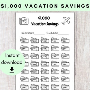 1000 Dollar Vacation Savings Tracker | 1K Holiday Savings Challenge | Printable Savings Chart | Financial Goal Planner | Travel Fund